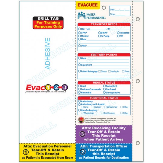 Evac123® Patient Evacuation Drill Tag - Kaiser Permanente Evac123® Patient Evacuation Drill Tag - Kaiser Permanente
