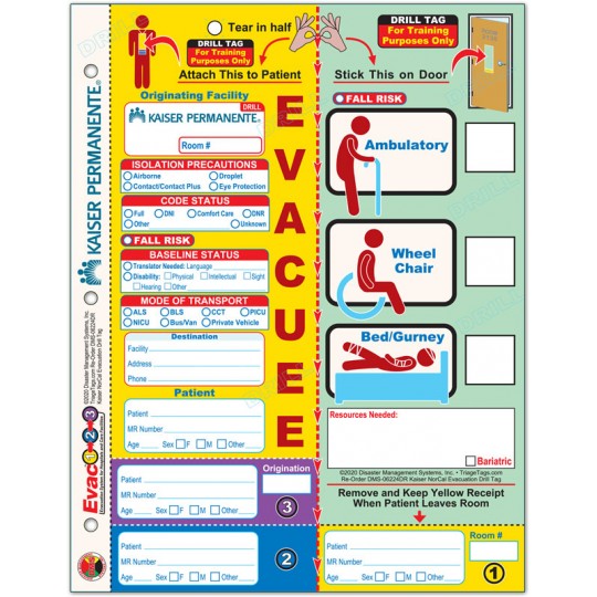Evac123® Patient Evacuation Drill Tag - Kaiser Permanente