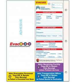Evac123® Patient Evacuation Tag - Kaiser Permanente Version