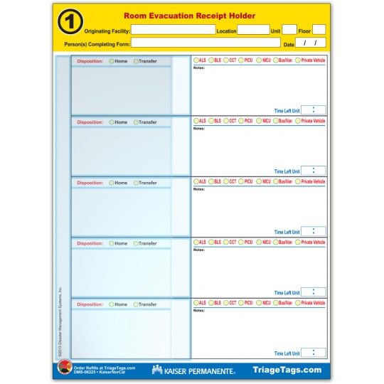Evac123® Room Evacuation Step 1 Receipt Holder Refill Pack - KP Version