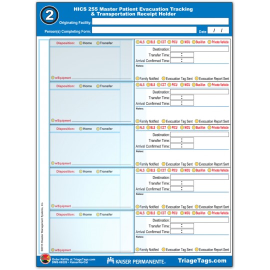 Evac123® Transportation Step 2 Receipt Holder Refill Pack - KP Version Evac123® Transportation Step 2 Receipt Holder Refill Pack - KP Version