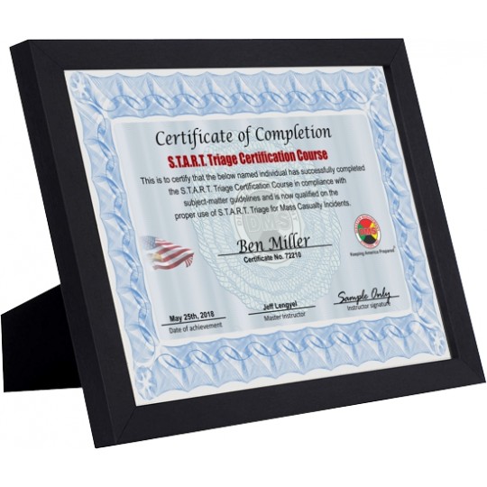 START Triage Certified Framed Parchment Certificate